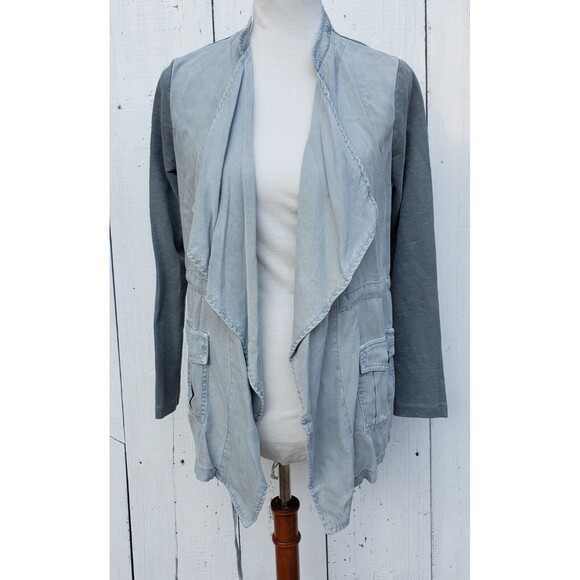 XCVI Women's Blue Relaxed Waist Tie Long Sleeve Pocketed Jacket Cardigan Sz XS - Picture 2 of 10
